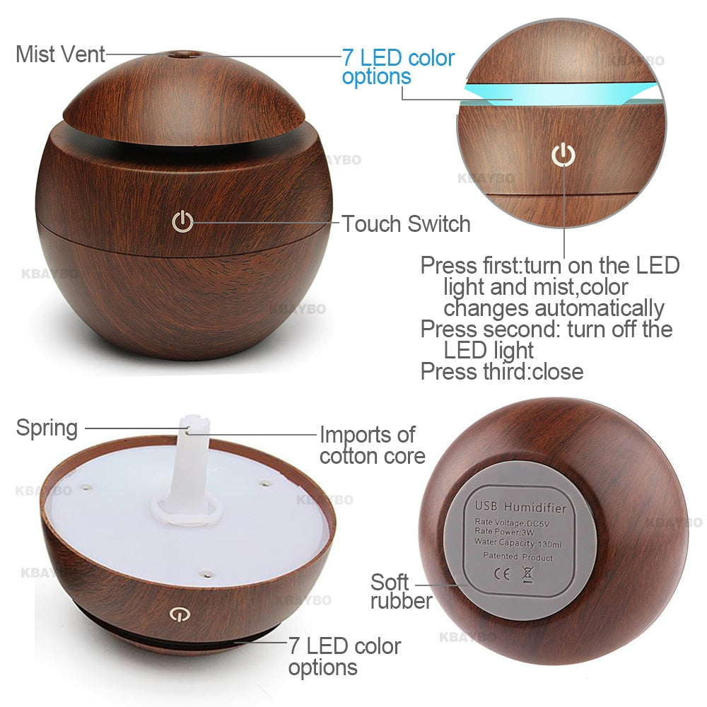 S4C USB Aroma Diffuser – Ultrasonic Mist Humidifier with 7-Color LED Night Light