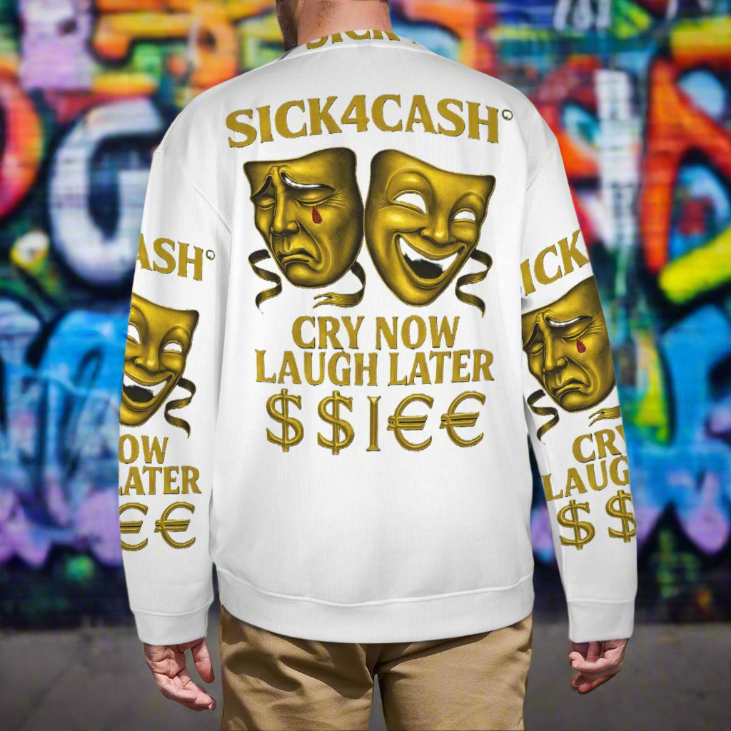 🧥 SICK4CASH® Legacy CRY NOW LAUGH LATER Sweater (Unisex | S–XL) This isn’t just a sweater—it’s a wearable archive. A tribute to the grind, the bloodline, and the payout. Upload your family photo, embed your legacy, and wear the movement.