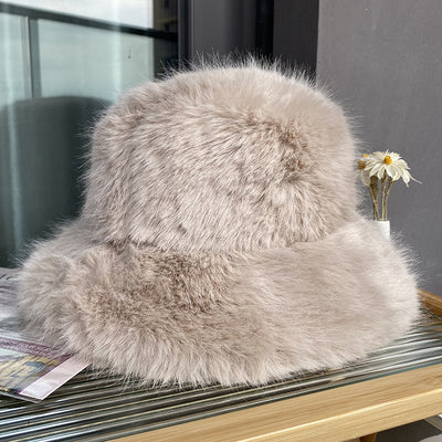 Fluffy Faux Fur Bucket Hat tan