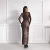 Style Autumn New Fashion Leopard Print Stand Collar Long Sleeve Long Dress Women