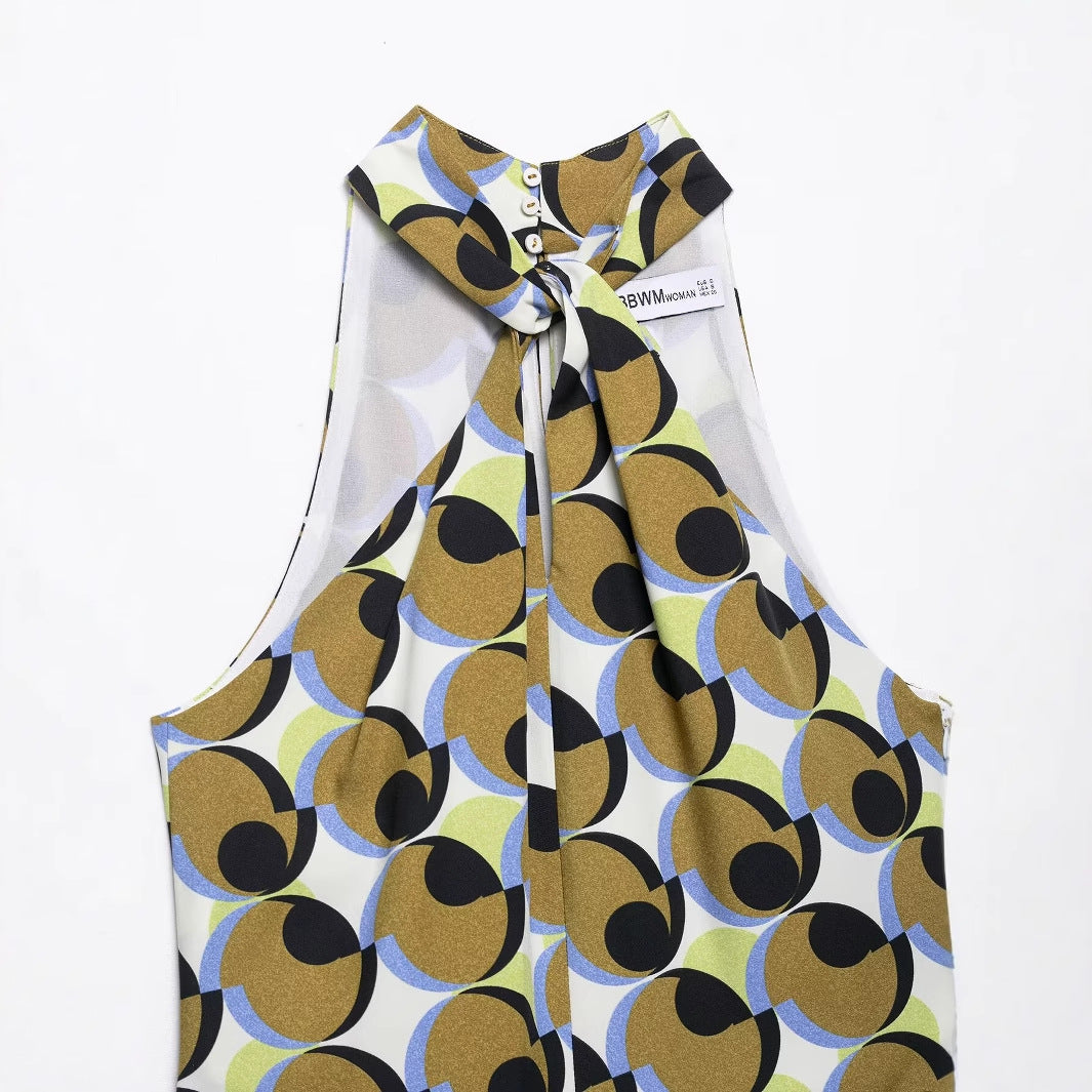 Hanging Neck Feather Geometry Dress