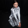 Women's High Neck Long Sleeve Black Printed Halloween Dress Long Length