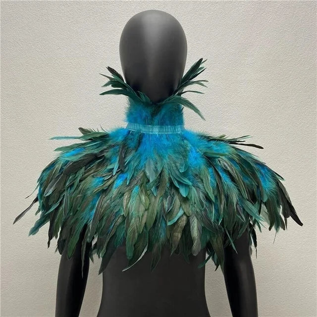 Gothic Feather Cloak & Collar Set – Dramatic Shawl for Halloween, Makeup Balls & Masquerade