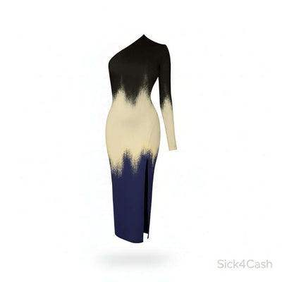 S4c Half Sleeve Slit Dress featuring a one-shoulder design with gradient colors and a stylish slit.