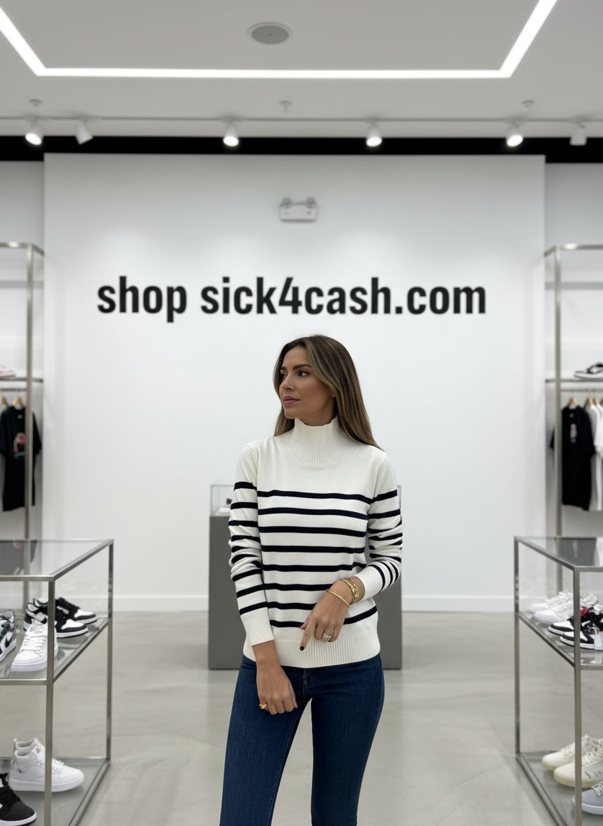 White and navy striped sweater