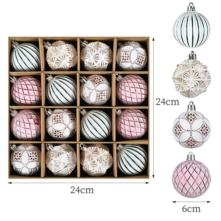 Vintage Christmas Ball Ornaments - 6cm Gift Box Set (16 Pieces)