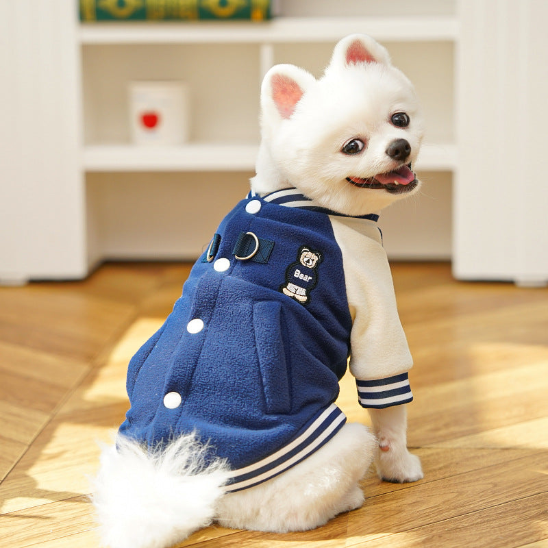 Fleece Dog/Cat Outdoor Jacket - Small/Medium Pets, D-Ring & Buttons
