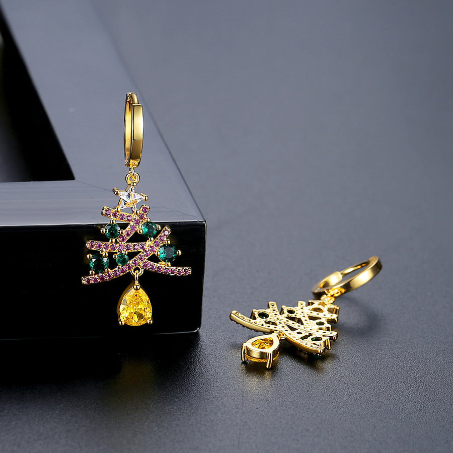 Christmas Tree Zircon Earrings Holiday Series Festive Studs for Women