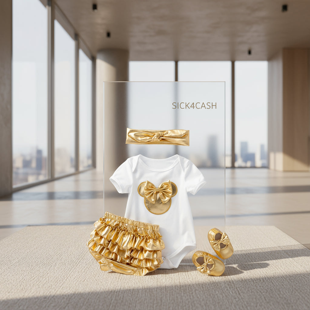 Baby Romper Set 4 Piece gold mickey head