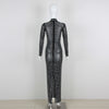 Black half high necked niche full diamond embellished tight fitting long dress
