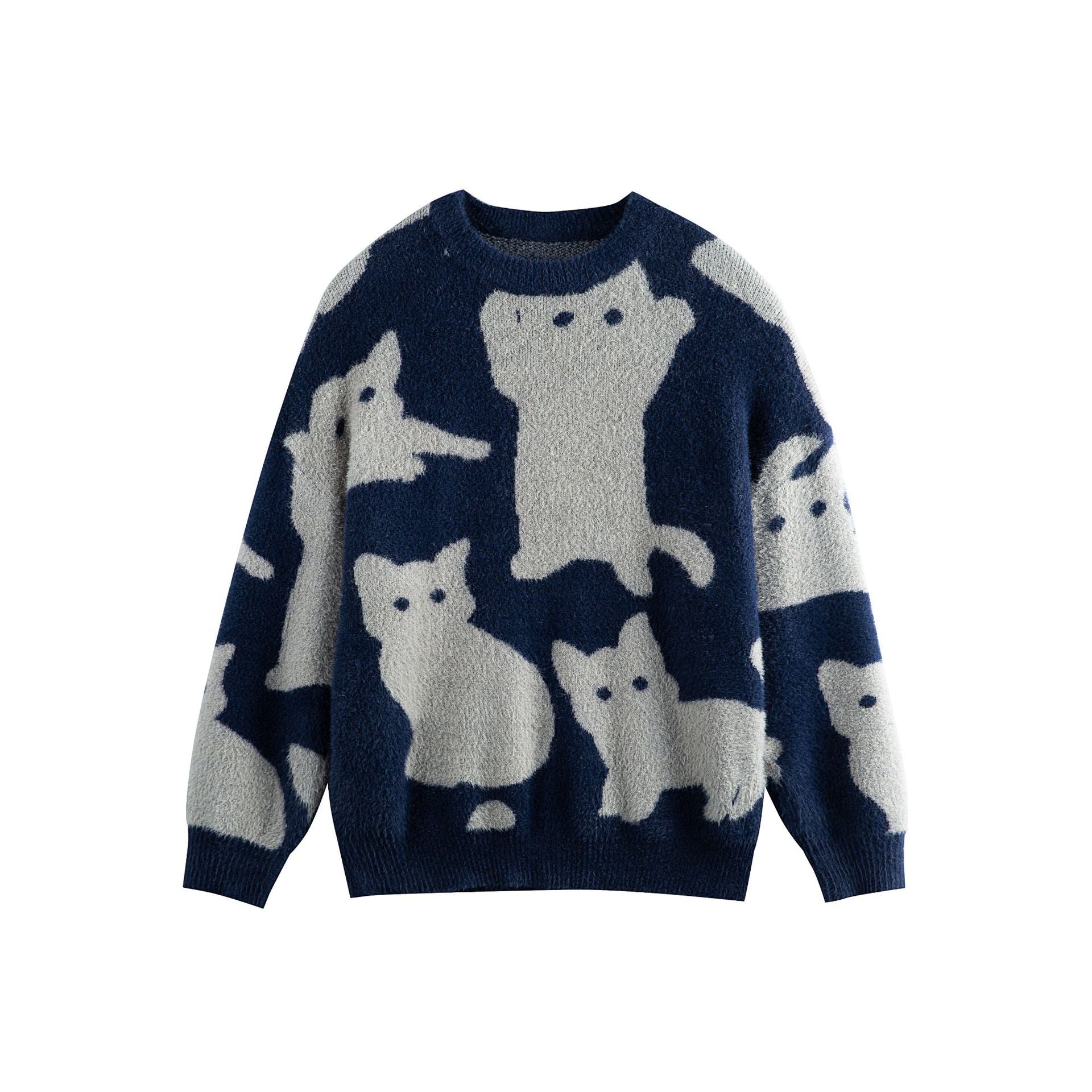 Color-Block Jacquard Knit Sweater Unisex Loose Fit Casual Design