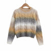 Women's Fashion Gradient Color Round Neck Cable Knit Sweater