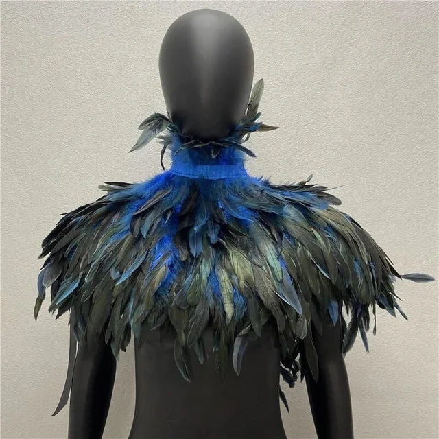 Gothic Feather Cloak & Collar Set – Dramatic Shawl for Halloween, Makeup Balls & Masquerade
