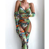 Lingerie Set with Gloves and Stockings - Mesh Printed Design