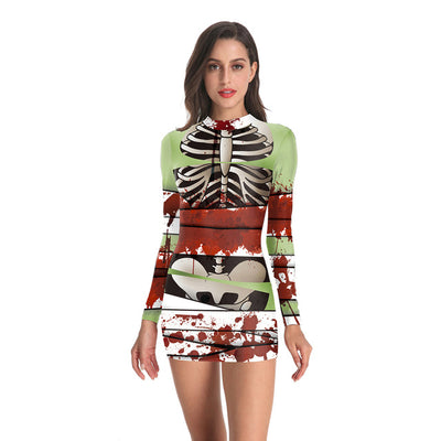 Bloody Nurse Role-play Dress for Women Halloween Scary Horror Cosplay Costumes Sexy Mini Dress Gothic Medieval Clothing