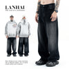 Black and Grey Straight Loose Casual  Denim Pants for Men and Women