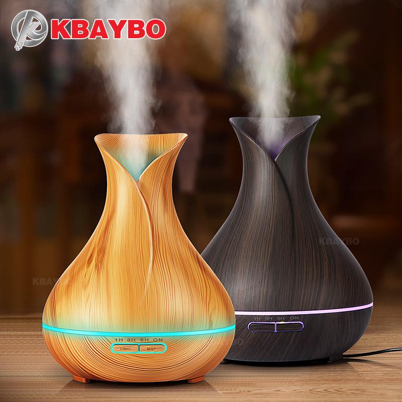 S4C Aroma Essential Oil Diffuser Ultrasonic Air Humidifier with Wood Grain 7 Color Changing LED Lights for Office Home 400ml