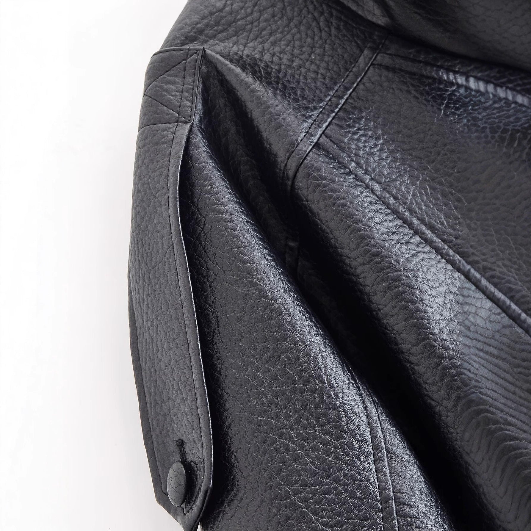 Stand collar long sleeved lychee patterned PU jacket for women