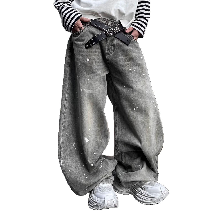 Ink-Washed Unisex Denim – Splash-Stained Jeans for Rebels & Creators
