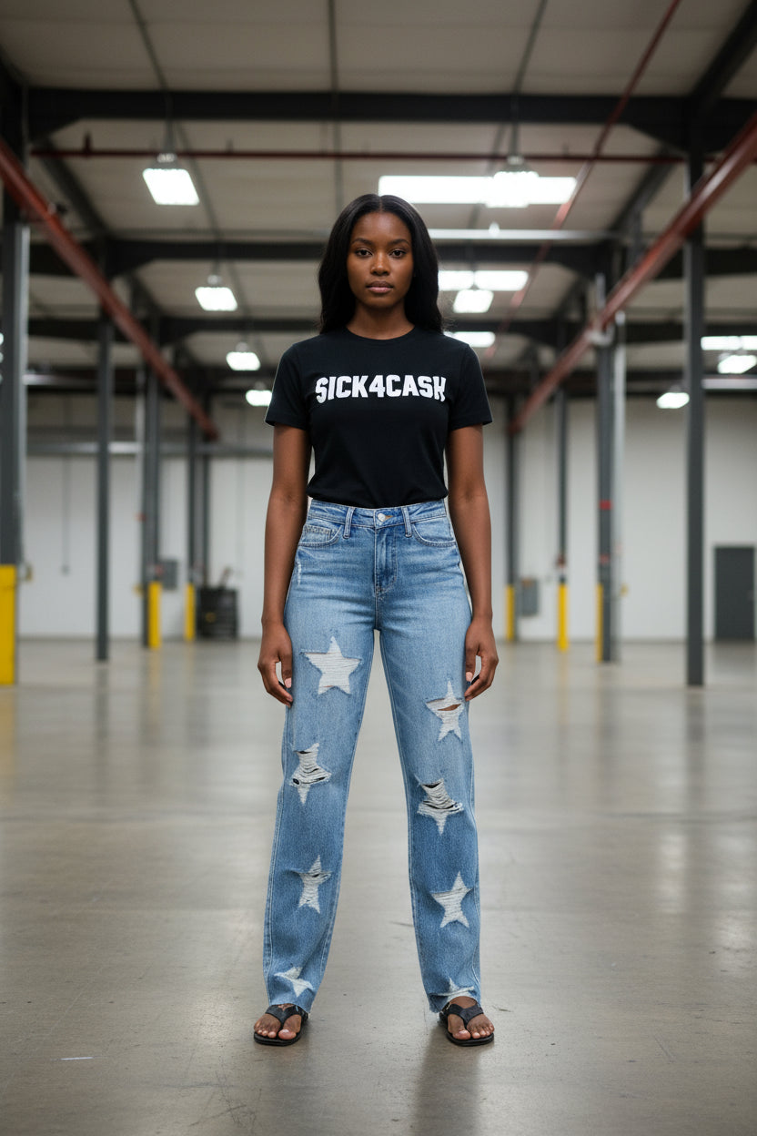 Blue jeans with star patterns 