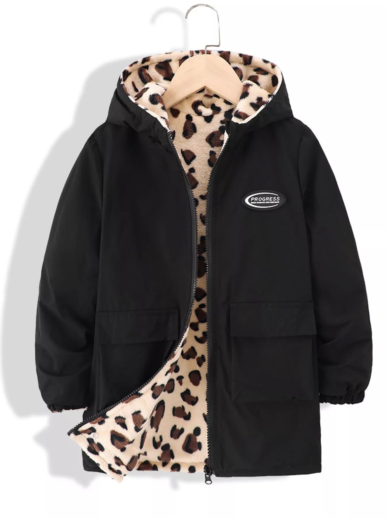 Children’s Hooded Warm Jacket – Leopard Lined Winter Outerwear for Boys & Girls