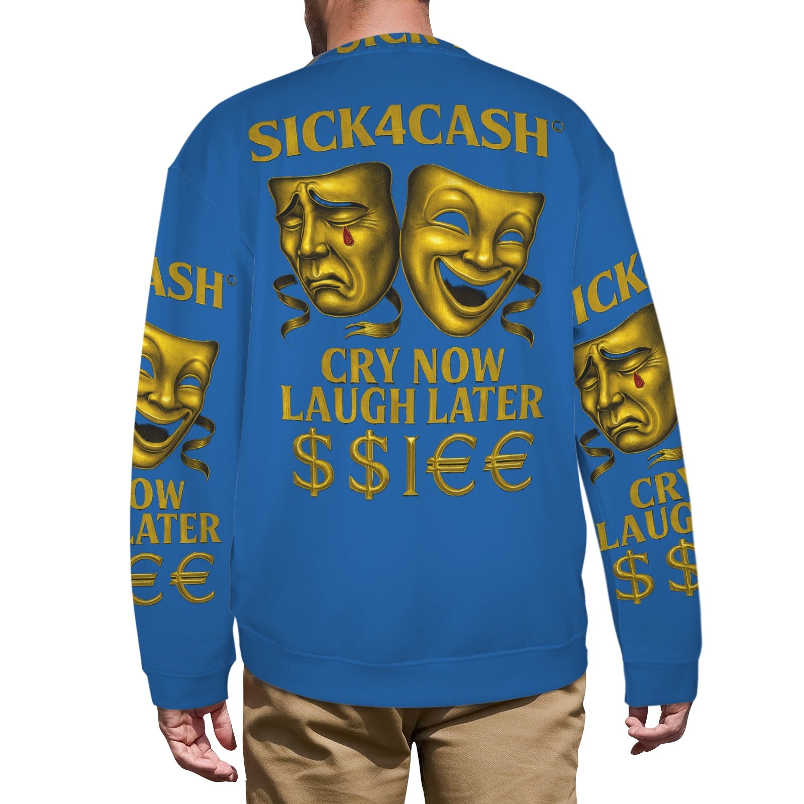 🧥 SICK4CASH® Legacy CRY NOW LAUGH LATER Sweater (Unisex | S–XL) This isn’t just a sweater—it’s a wearable archive. A tribute to the grind, the bloodline, and the payout. Upload your family photo, embed your legacy, and wear the movement.