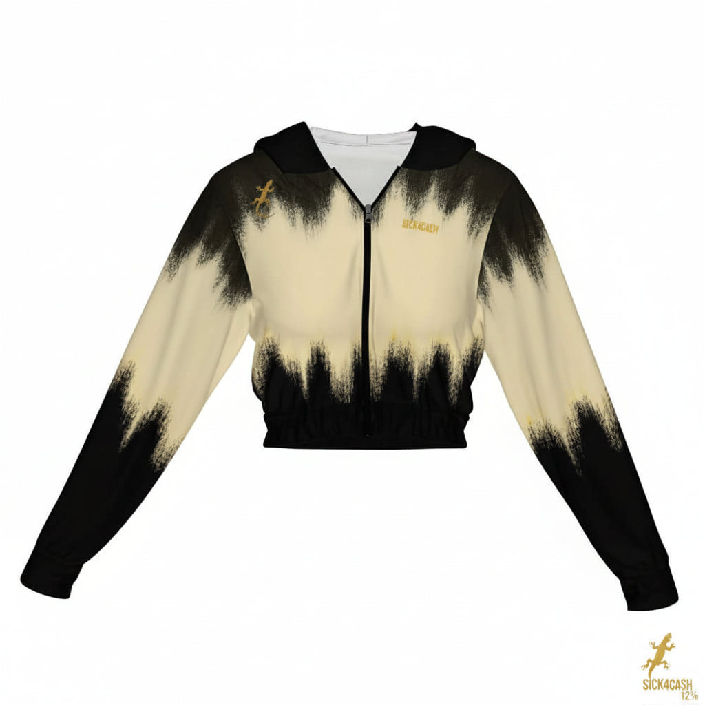 SICK4CASH — Premium Cotton Color Women's Chiffon Cropped Jacket zipper coat in black and beige gradient design.