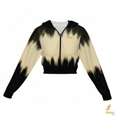 SICK4CASH — Premium Cotton Color Women's Chiffon Cropped Jacket zipper coat in black and beige gradient design.
