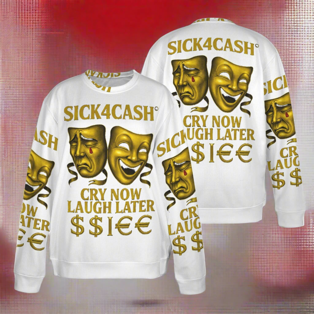 🧥 SICK4CASH® Legacy CRY NOW LAUGH LATER Sweater (Unisex | S–XL) This isn’t just a sweater—it’s a wearable archive. A tribute to the grind, the bloodline, and the payout. Upload your family photo, embed your legacy, and wear the movement.