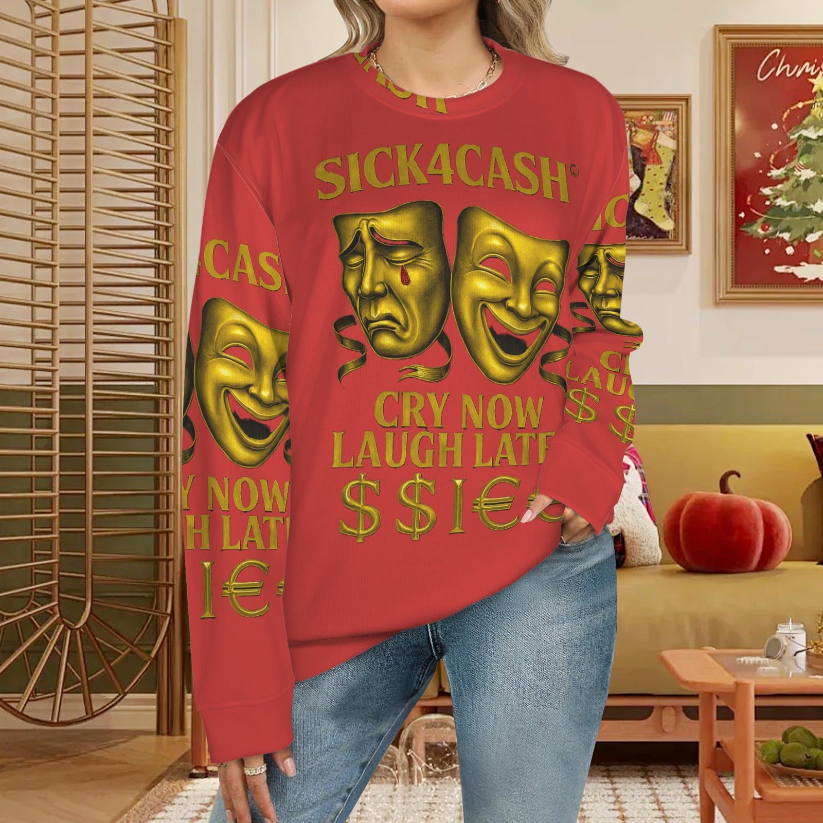 🧥 SICK4CASH® Legacy CRY NOW LAUGH LATER Sweater (Unisex | S–XL) This isn’t just a sweater—it’s a wearable archive. A tribute to the grind, the bloodline, and the payout. Upload your family photo, embed your legacy, and wear the movement.