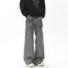 Retro pleated washed denim jeans for men