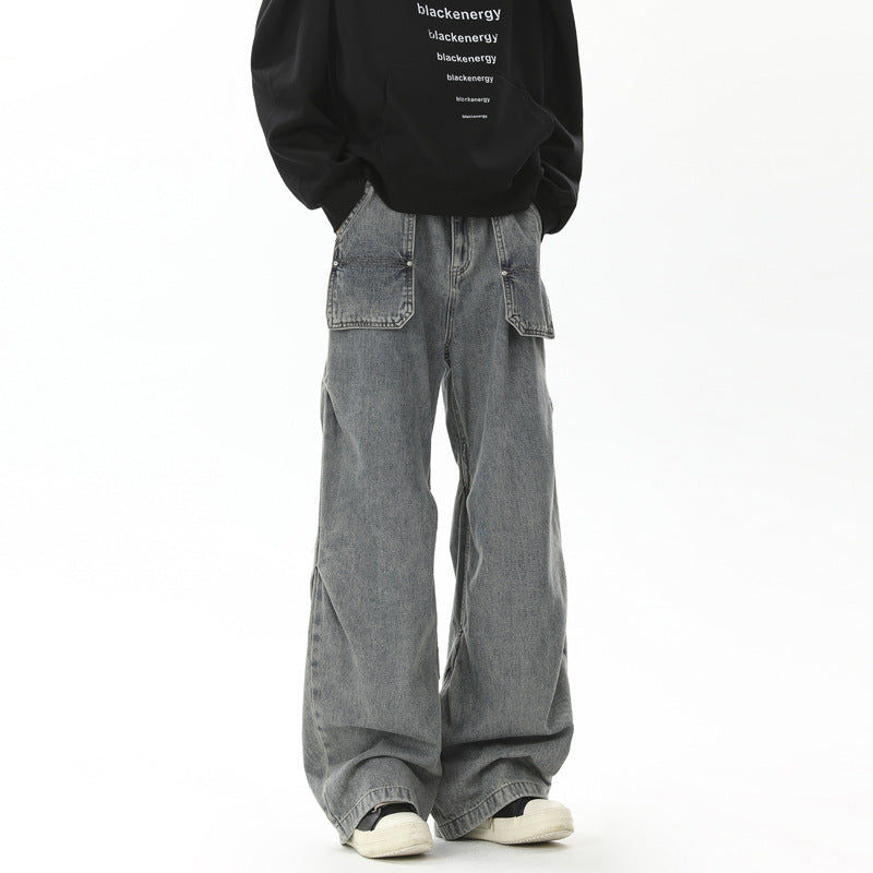 Men's Retro Pleated Washed Denim Jeans – Vintage Streetwear Revival