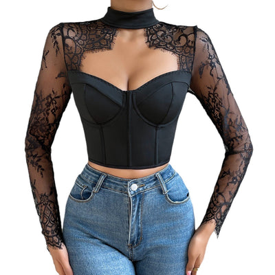 S4c Arrival Sexy  Low-Cut Top Elegant Fitted Lace Long-Sleeve Women's Dress