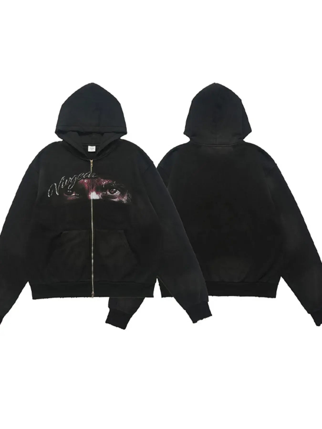 Men's Graphic Zip-Up Hoodie with Pockets in black featuring a unique design and comfortable fit.