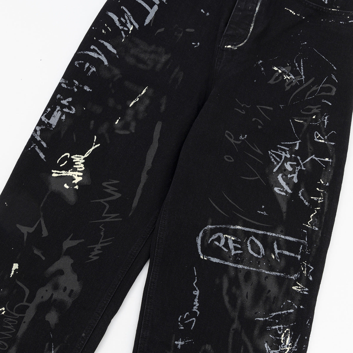 Men’s Graffiti Washed Denim Jeans – Streetwear with Attitude