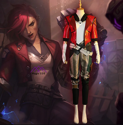 LOL Arcane Vi Cosplay Costume Anime Arcane LOL Vi Cosplay Women Halloween Costume Leather Outfit Full Set