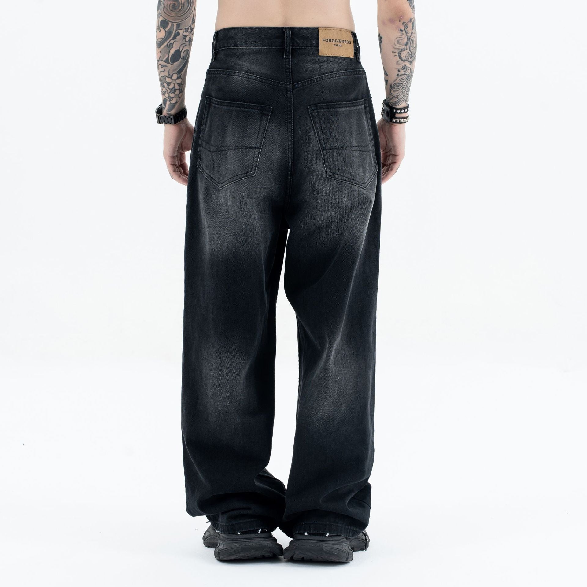 Black and Grey Straight Loose Casual Denim Jeans - Unisex Streetwear Pants