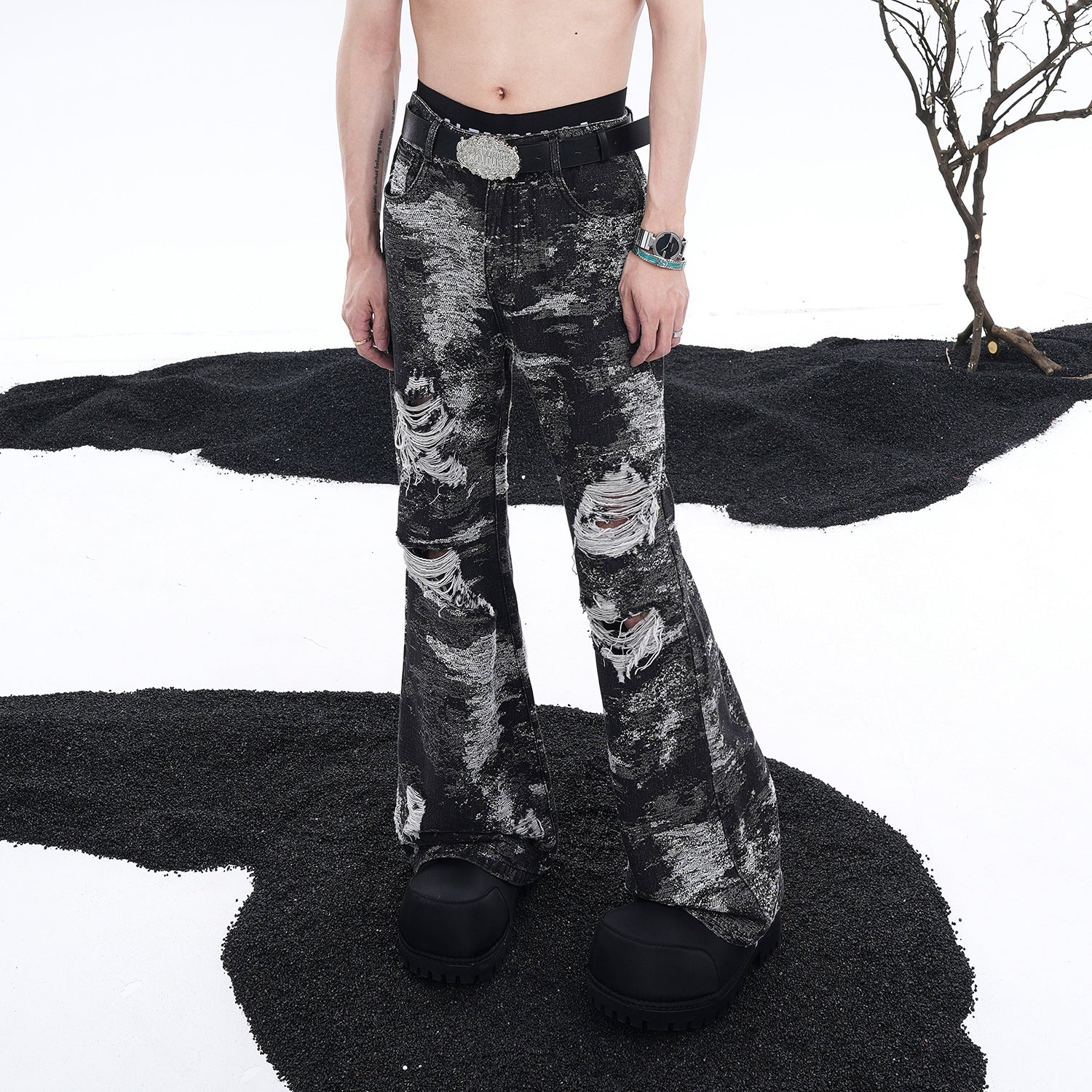 SICK4CASH® Blackout Drip" Distressed Jeans – Paint-Splashed Streetwear Statement