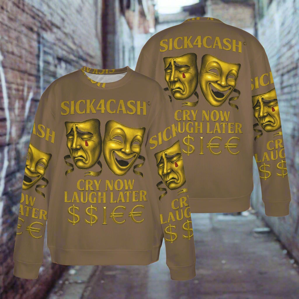 🧥 SICK4CASH® Legacy CRY NOW LAUGH LATER Sweater (Unisex | S–XL) This isn’t just a sweater—it’s a wearable archive. A tribute to the grind, the bloodline, and the payout. Upload your family photo, embed your legacy, and wear the movement.
