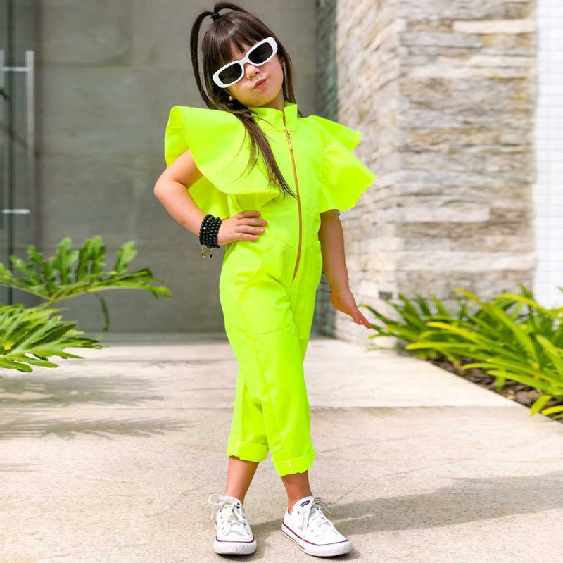 Children's Clothing New Jumpsuit Fashion Casual Sleeveless Vest Girls Solid Color Jumpsuit Ins Style