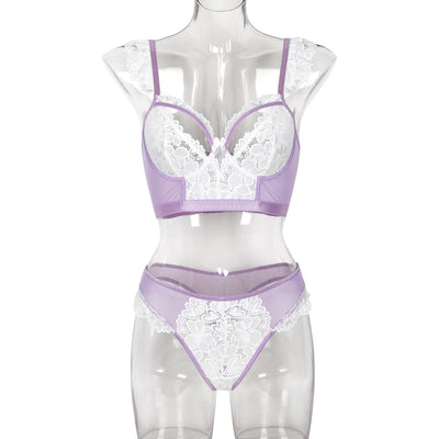 Lace Trim Bra Cup Hollow Out European and American Style Lingerie Two-Piece Set