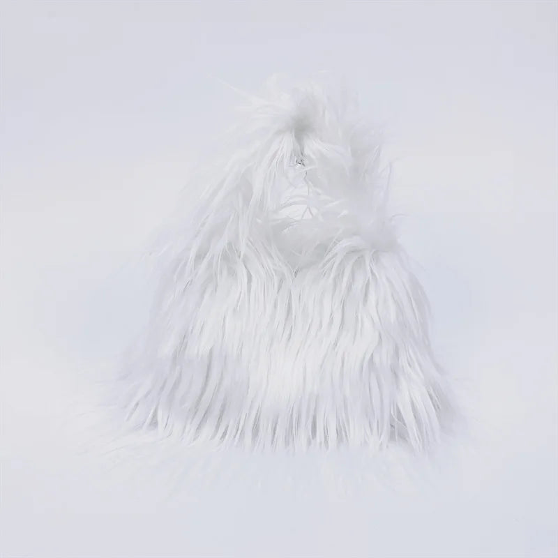 Twisted Faux Fur Shoulder Bag – Y2K Plush Chaos, Korean Streetcore Winter Tote Description:  Unleash the twisted twin of cozy. This faux fur shoulder bag isn’t soft—it’s savage. Born from the shadow grid of SICK4CASH®, this Y2K-