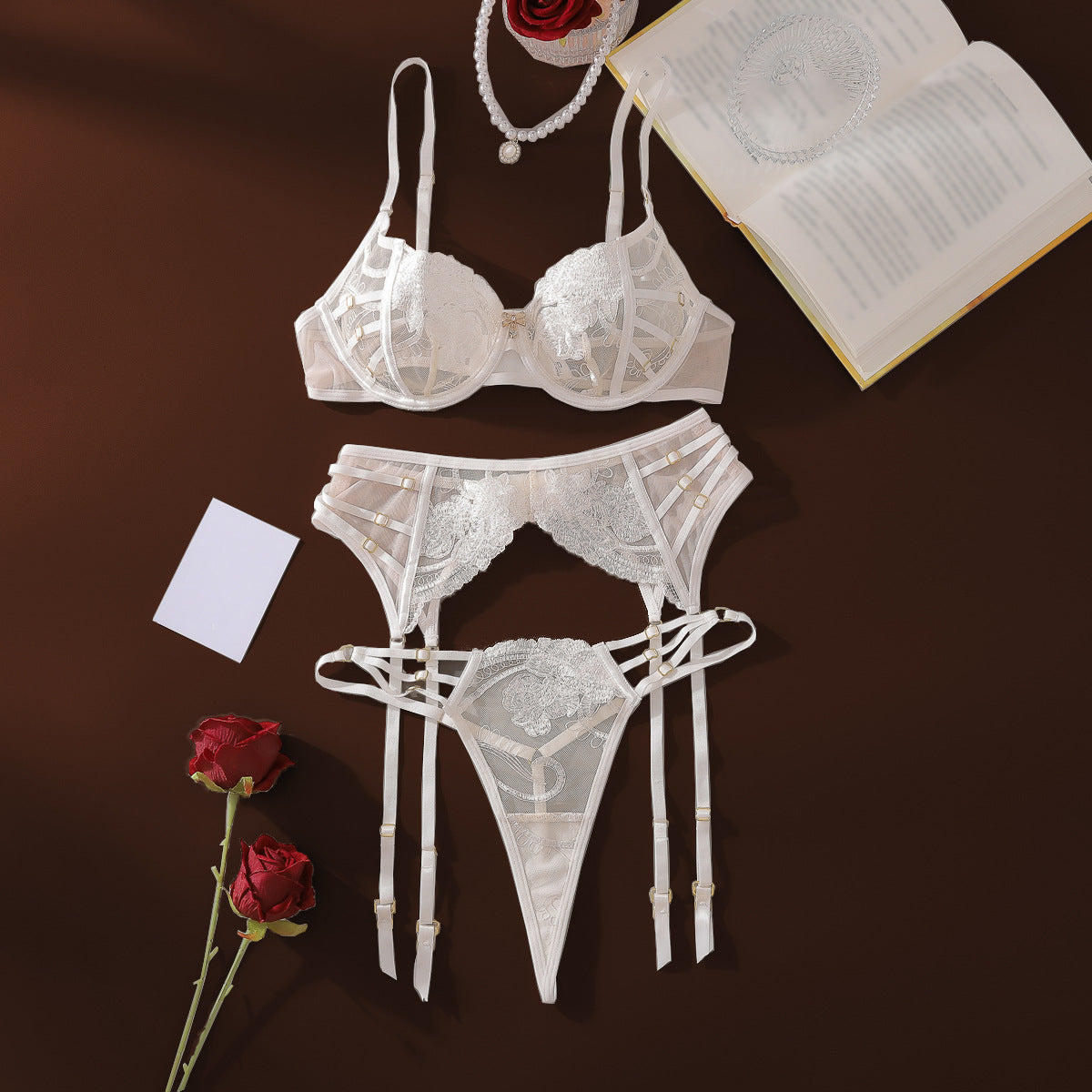 Embroidered Three-Piece Lingerie Set – Bold Elegance, S4C Edition
