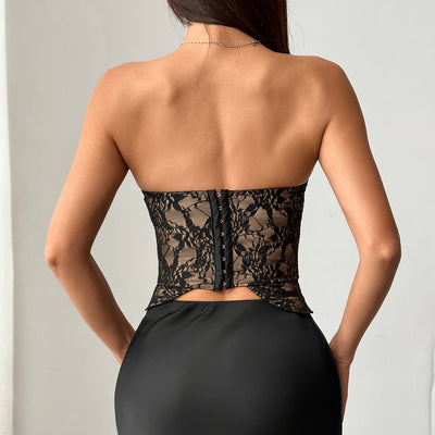 Seductive Lace Unique Design Tube Top Waist-Cinching Backless Ins Top