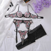 Color blocked floral embroidery pure desire perspective shaping sexy lingerie split set