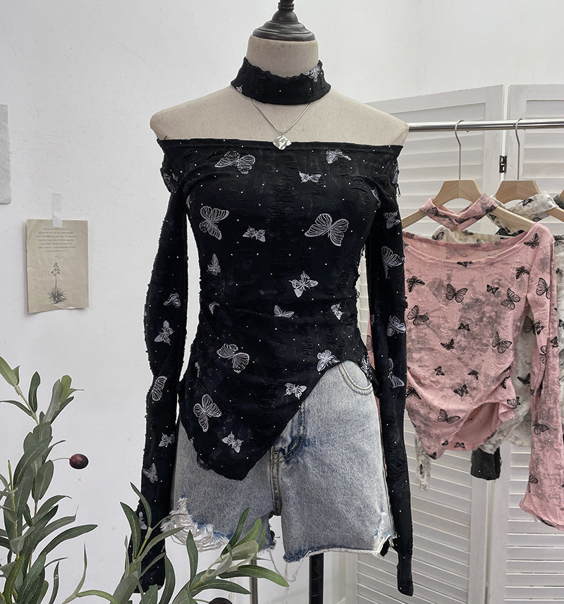 S4C Butterfly neck hanging long sleeved T-shirt top