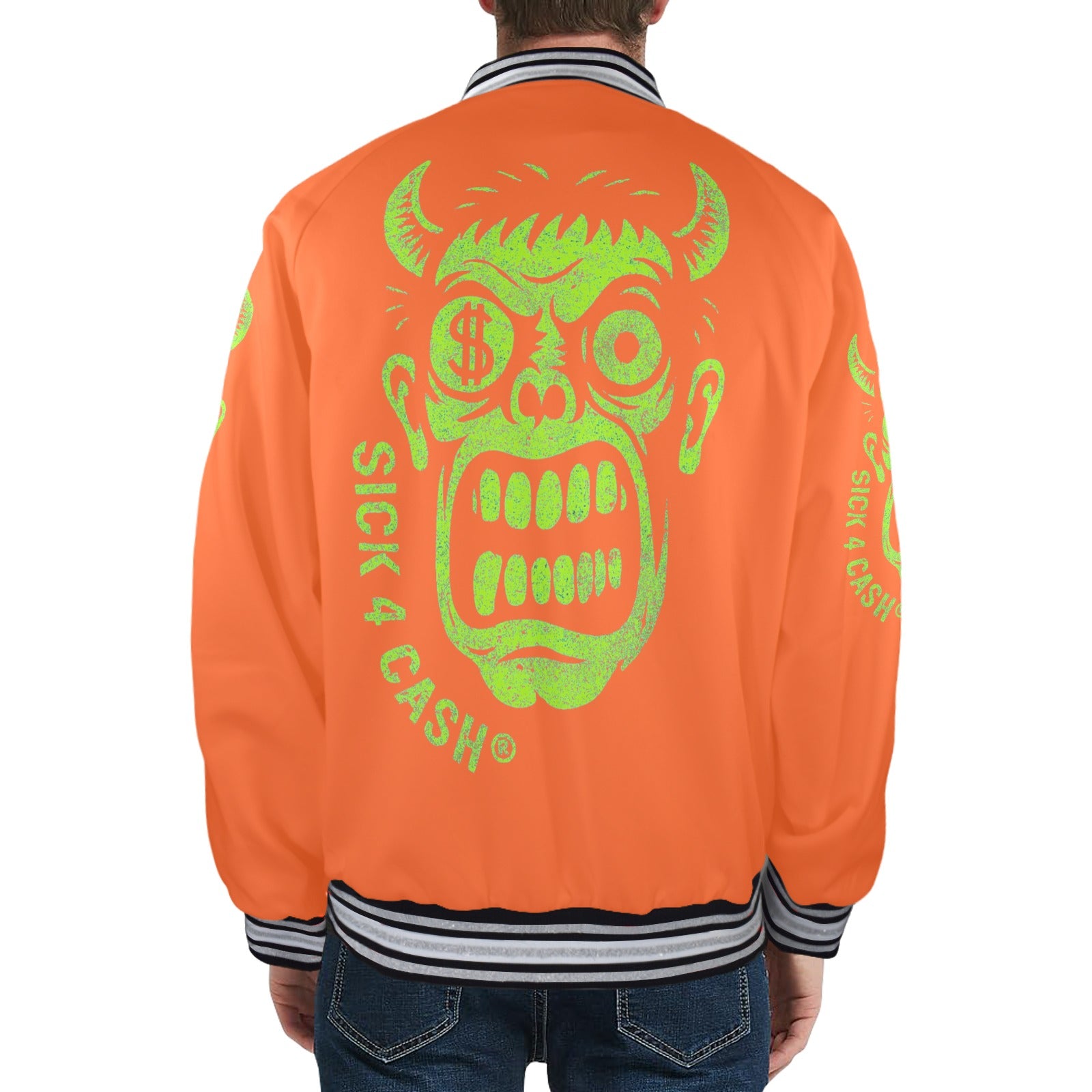 S4C CASH FACE™ Unisex Striped Trim Bomber Jacket – Halloween Edition