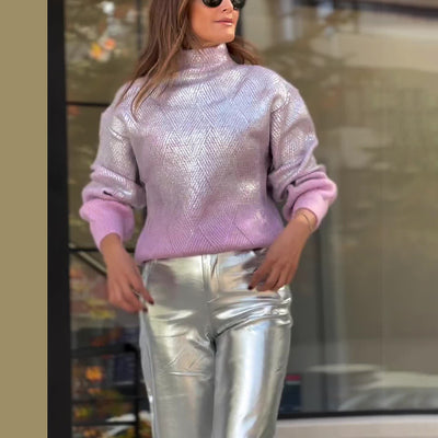 Hot Silver Checked Pullover Sweater