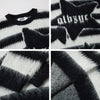 Striped Star Mohair Crew Neck Sweater Men's Loose Casual Couple Knit Top