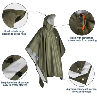 Unisex Waterproof Hooded Rain Coat/Poncho – Lightweight Outdoor Shell for Hiking, Fishing & Climbing